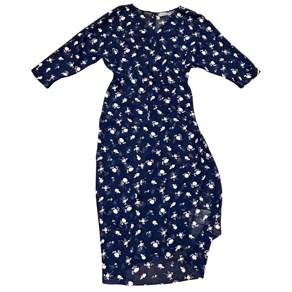 Cabi Navy Blue Sheer Floral Midi Dress Size 6 - Picture 6 of 6